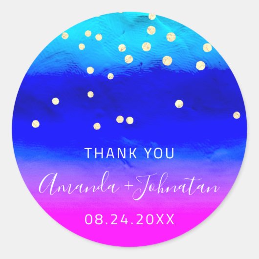 Dank u wel Datum Blauwe Oceaanroze Confetti Ronde Sticker (Voorkant)