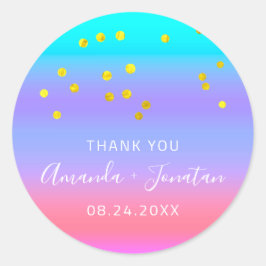 Dank u wel Datum Blauwe Roze Gold Confetti Ronde Sticker