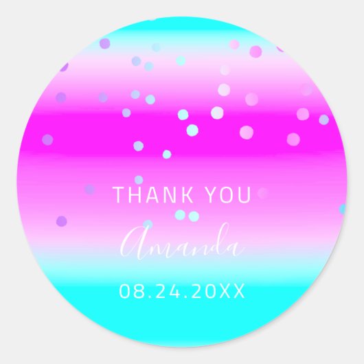 Dank u wel Datum Blauwe Roze Oceanic Ombre Ronde Sticker (Voorkant)