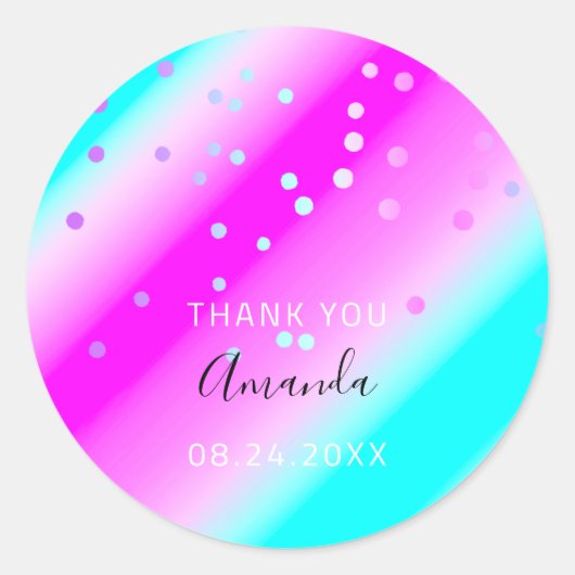 Dank u wel Datum Blauwe Roze Oceanische Confetti Ronde Sticker (Voorkant)