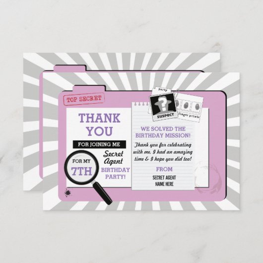 Dank u wel, de Geheime Geheime Agent-kaarten Bedankkaart (Voorkant / Achterkant)