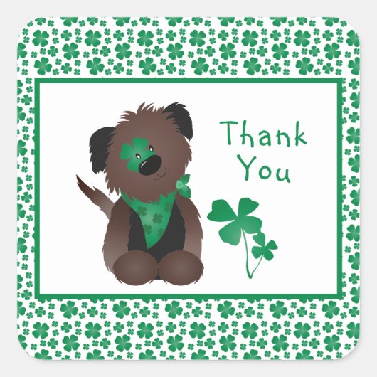 Dank u wel Dog Shamrock Green Vierkante Sticker (Voorkant)