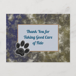 Dank u wel Dog Walker Gold Blue Abstract Pet Sitte Briefkaart