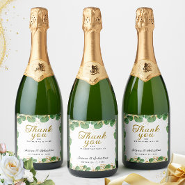 Dank u wel Elegant Emerald Green Eucalyptus Wedden Sparkling Wijnetiket
