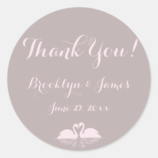 Dank u wel Elegant Gray Pink Swan Wedding Stickers (Voorkant)