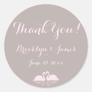 Dank u wel Elegant Gray Pink Swan Wedding Stickers