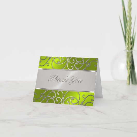 Dank u wel Elegant Lime Green Silver Filigree Bedankkaart (Voorkant)