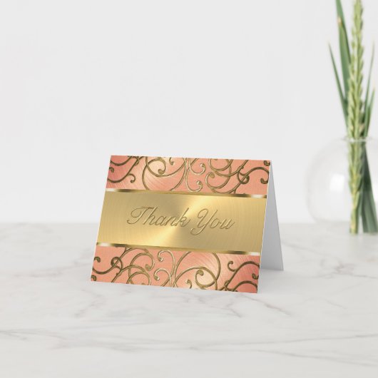 Dank u wel Elegant Peach en Gold Filigree Bedankkaart (Voorkant)