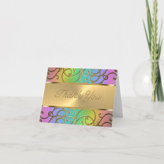 Dank u wel Elegant Rainbow en Gold Filigree Bedankkaart (Voorkant)