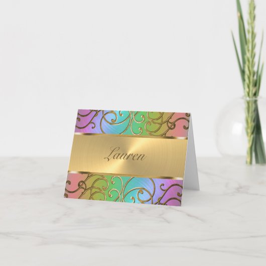 Dank u wel Elegant Rainbow en Gold Filigree Notitiekaartje (Voorkant)