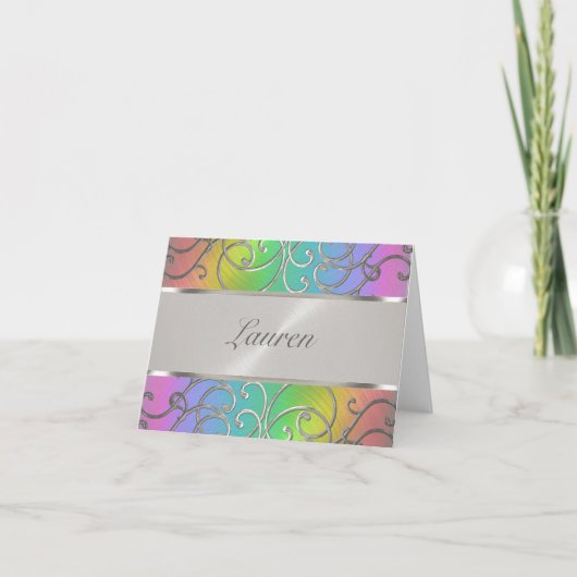 Dank u wel Elegant Rainbow en Silver Filigree Notitiekaartje (Voorkant)