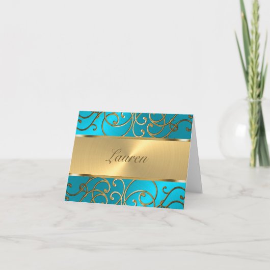 Dank u wel Elegant Turquoise Blue Gold Filigree Notitiekaartje (Voorkant)