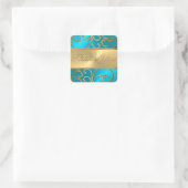 Dank u wel Elegant Turquoise Blue Gold Filigree Vierkante Sticker (Tas)