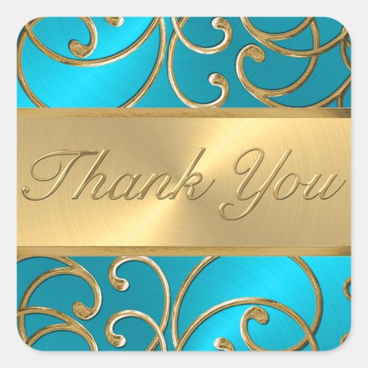 Dank u wel Elegant Turquoise Blue Gold Filigree Vierkante Sticker (Voorkant)