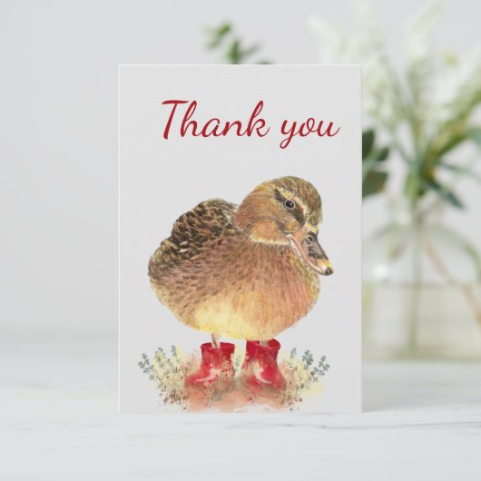 Dank u wel, Fun Cute Duck Red Wellington Rubber Bo Bedankkaart (Staand voorkant)