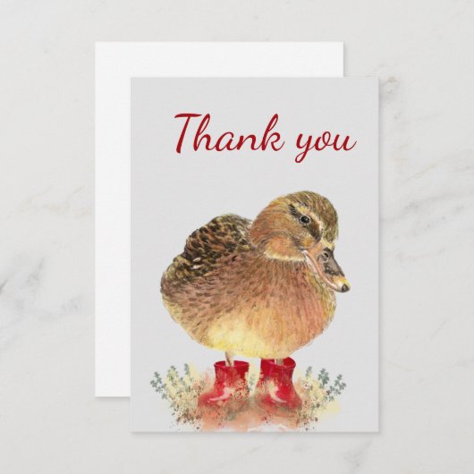 Dank u wel, Fun Cute Duck Red Wellington Rubber Bo Bedankkaart (Voorkant / Achterkant)