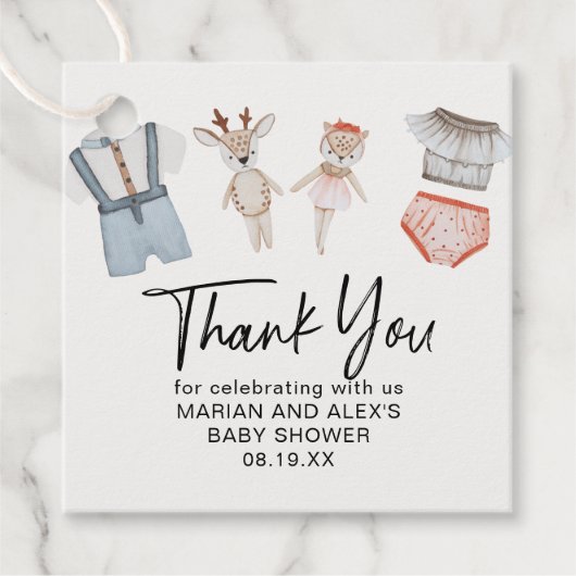 Dank u wel Genderneutrale tweekleppige kleren Favo Bedankjes Labels (Voorkant)