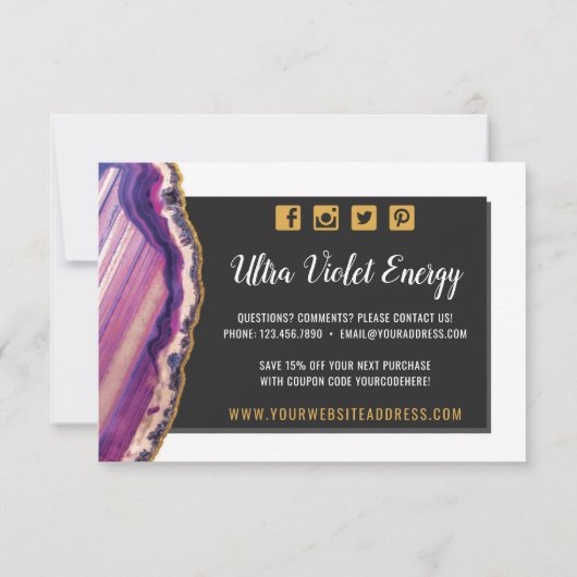 Dank u wel Geode Agate Slice Gemstone Ultra Violet Bedankkaart (Achterkant)