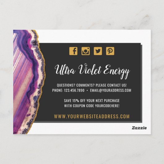 Dank u wel Geode Agate Slice Gemstone Ultra Violet Briefkaart (Achterkant)