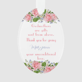 Dank u wel Godmoeder Gift Pink Flowers Gepersonali Ornament