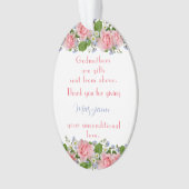 Dank u wel Godmoeder Gift Pink Flowers Gepersonali Ornament (voorkant)