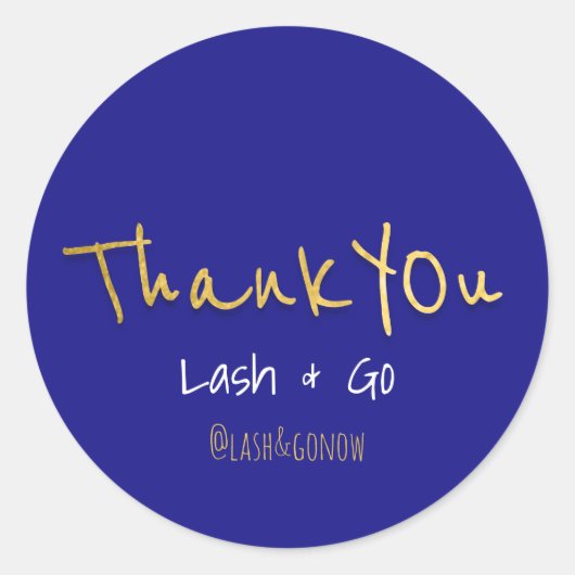 Dank u wel Golden Script Blue Navy Event Favor Ronde Sticker (Voorkant)
