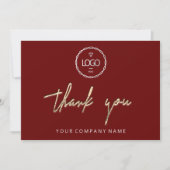 Dank u wel Golden Script Business Logo Burgundy Kaart (Voorkant)