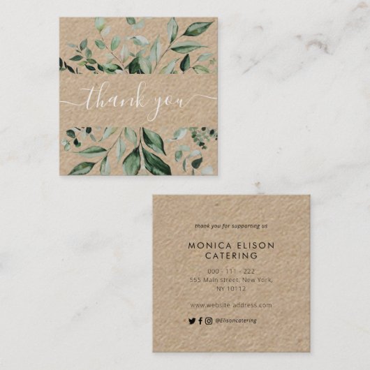 dank u wel grieks floral business square vierkante visitekaartje (Voorkant / Achterkant)