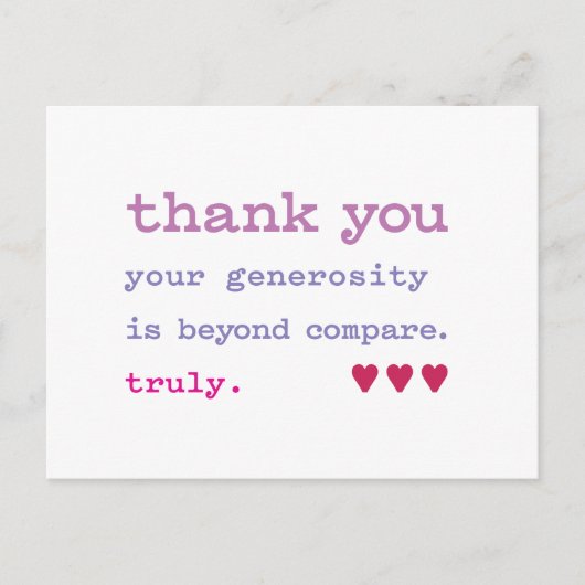 Dank u wel. Grootmoedigheid zonder weerga. Echt wa Briefkaart (Voorkant)