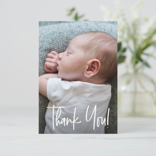 Dank u wel Handlettering Blue Baby Shower Bedankkaart (Staand voorkant)