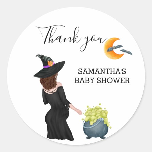 Dank u wel heks Baby shower Halloween Ronde Sticker (Voorkant)