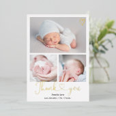 dank u wel het manuscript hart 4 foto ' s baby geb folie uitnodiging (Staand Voorkant)