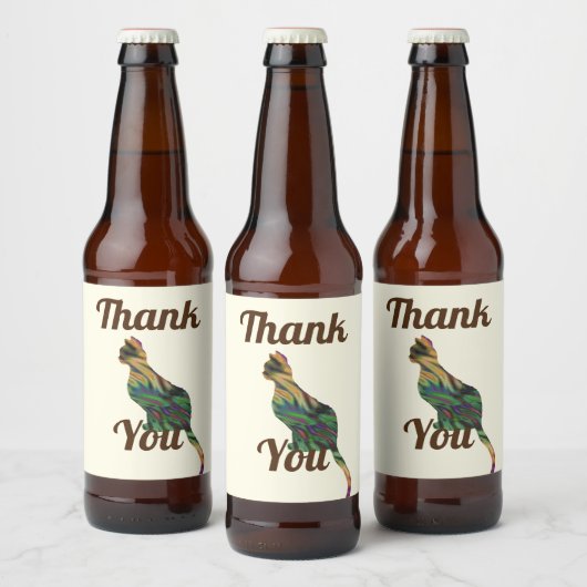 Dank u wel, kat Sitter, gemarmerde, gestripte Kitt Bier Etiket (Flessen)