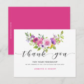 Dank u wel, kleurrijke bloemenbouquet met typograf bedankkaart (Voorkant / Achterkant)
