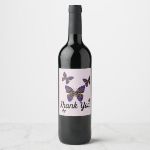 Dank u wel, kleurrijke Butterflies Vivid-waarderin Wijn Etiket