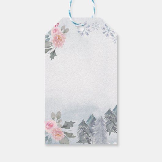 Dank u wel Label Pink Floral Winter Snowflake Cadeaulabel (Achterkant)