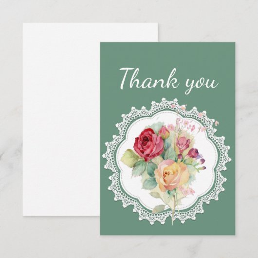 Dank u wel, Lace en Rose Bouquet Garden Flowers Bedankkaart (Voorkant / Achterkant)
