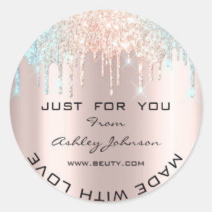 Dank u wel met het Roos van de Glitter Holograaf v Ronde Sticker