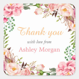 Dank u wel met Love Romantic Chic Floral Wreate Vierkante Sticker