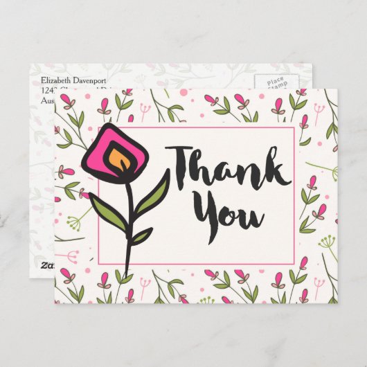 Dank u wel met roze en Oranje ventilator Briefkaart (Voorkant / Achterkant)