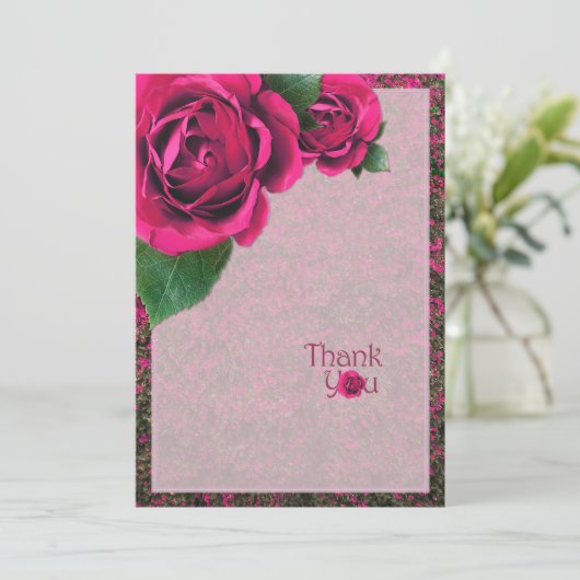 Dank u wel met roze rozen bedankkaart (Staand voorkant)