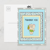 Dank u wel Mint Floral Pinapple en Elephant Briefkaart (Voorkant / Achterkant)