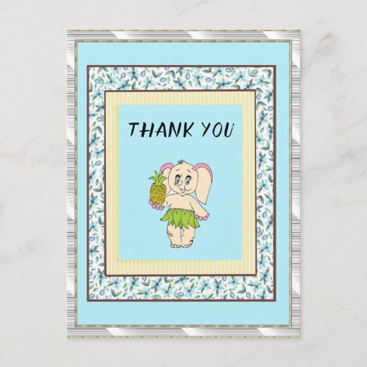 Dank u wel Mint Floral Pinapple en Elephant Briefkaart (Voorkant)