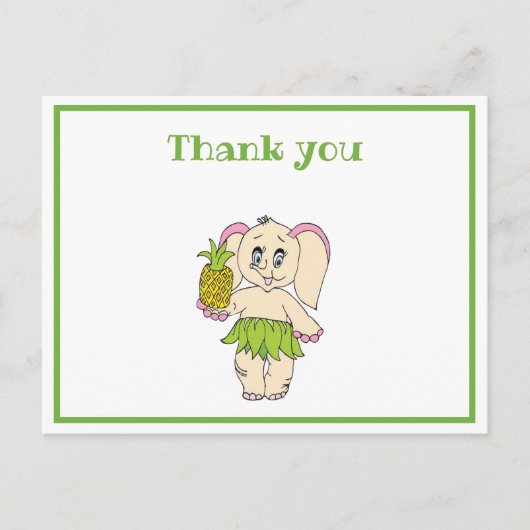 Dank u wel Mint Floral Pinapple en Elephant Briefkaart (Voorkant)