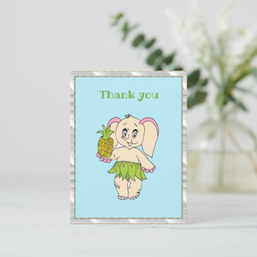 Dank u wel Mint Floral Pinapple en Elephant Briefkaart (Staand voorkant)