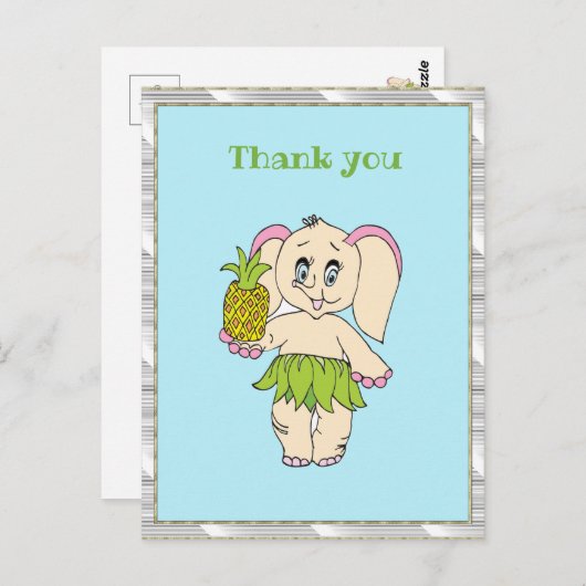 Dank u wel Mint Floral Pinapple en Elephant Briefkaart (Voorkant / Achterkant)