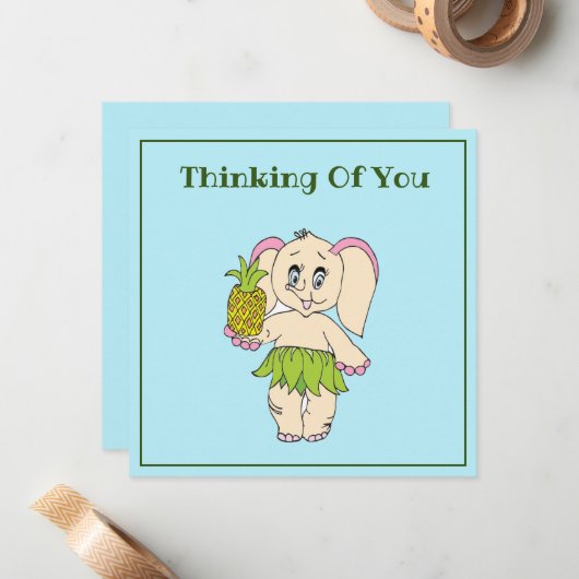 Dank u wel Mint Floral Pinapple en Elephant Notitiekaartje (Voorkant / Achterkant in situ)