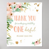 Dank u wel Miss Onederful Floral Birthday Sign Poster (Voorkant)