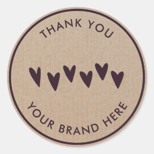 Dank u wel Modern Simple Heart Rustic Kraft Classi Ronde Sticker