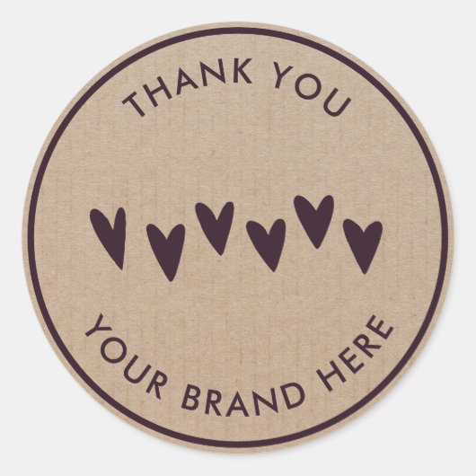 Dank u wel Modern Simple Heart Rustic Kraft Classi Ronde Sticker (Voorkant)